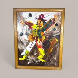 Morris Katz Clown Painting 1987 Signed Original Oil on Board Framed 18x14